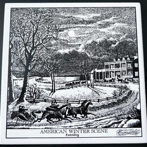 Vintage Currier & Ives American Winter Scene Evening 6x6 Wall Art Tile Trivet